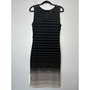White House Black Market Striped Pencil Dress Black Beige V Neck Size 10